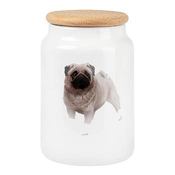 Pug - Cookie Jar with Wooden Lid - white - Front