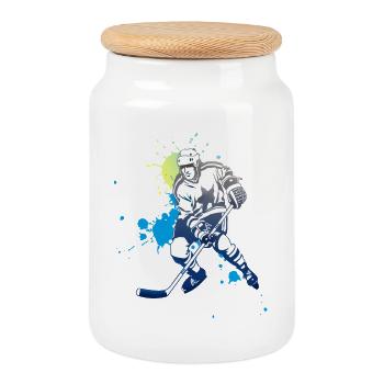 hockey éclaboussures puck ours polaire schütze tor angri - Boîte à biscuits avec couvercle en bois - blanc - Devant