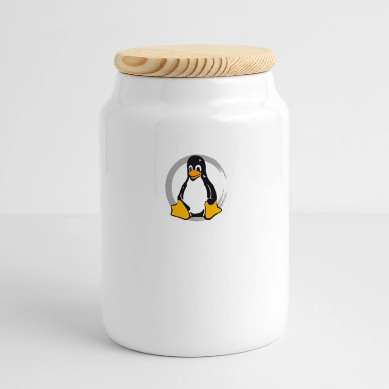Pc computer Penguin nerd geek Programmer Admin Cookie Jar with Wooden Lid