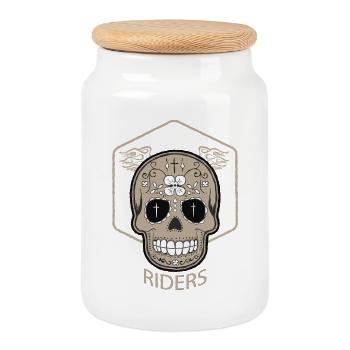 skull riders skull biker motorcycle dead symbol - Cookie Jar with Wooden Lid - white - Front