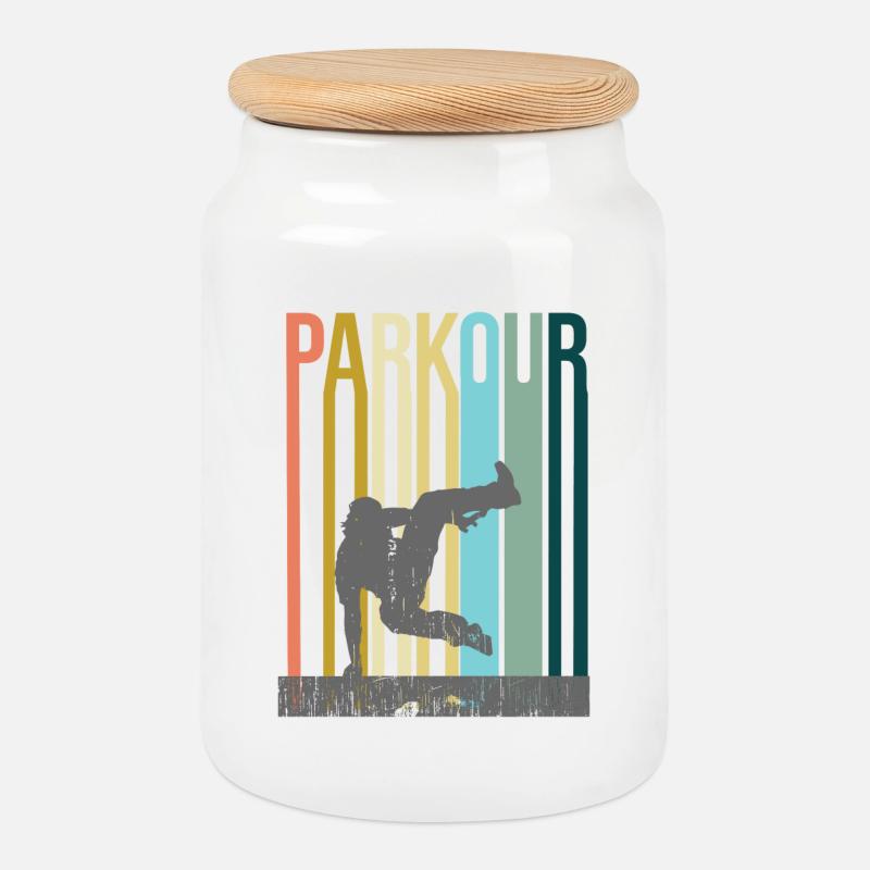 Parkour Retro - Keksdose mit Holzdeckel - Weiß