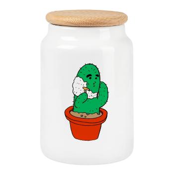 Motif des enfants: cactus se rase - Boîte à biscuits avec couvercle en bois - blanc - Devant