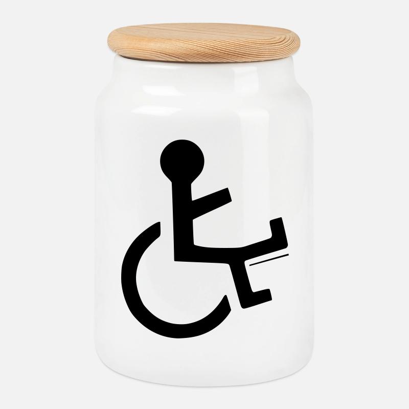 Wheelchair user with broken leg # - Cookie Jar with Wooden Lid - white