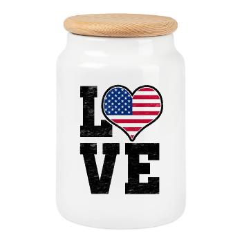 Love USA - Boîte à biscuits avec couvercle en bois - blanc - Devant