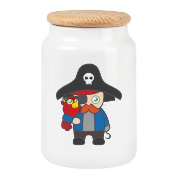 Kindermotiv Shirtmotiv Piratenshirt Pirat mit Ara - Keksdose mit Holzdeckel - Weiß - Vorne