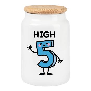 High 5 - cartoon number birthday five years old - Cookie Jar with Wooden Lid - white - Front