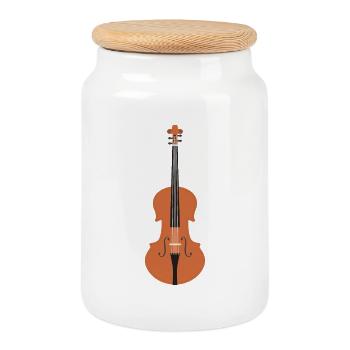 Violin playing musical instrument String instrument - Cookie Jar with Wooden Lid - white - Front