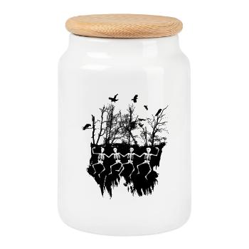Illustration de squelette dansant noir et blanc - Boîte à biscuits avec couvercle en bois - blanc - Devant