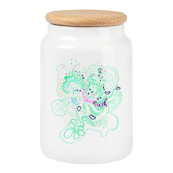 Coral Map / Floral Pattern - Cookie Jar with Wooden Lid - white - Front
