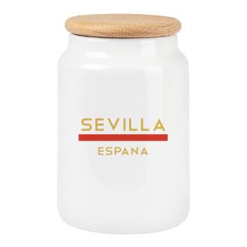 Sevilla Gold Schriftlinie - Keksdose mit Holzdeckel - Weiß - Vorne