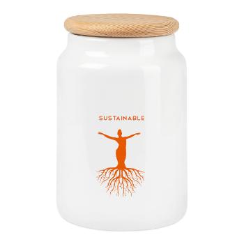 Sustainable Shirt Sustainability Durabilité - Cookie Jar with Wooden Lid - white - Front