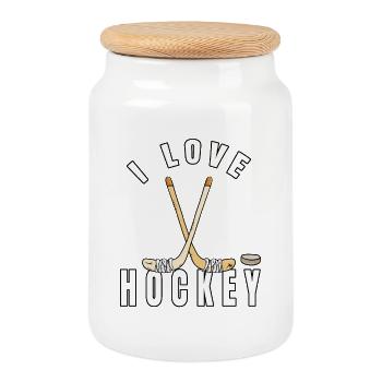 I Love Hockey I Ice Hockey I Gift - Cookie Jar with Wooden Lid - white - Front