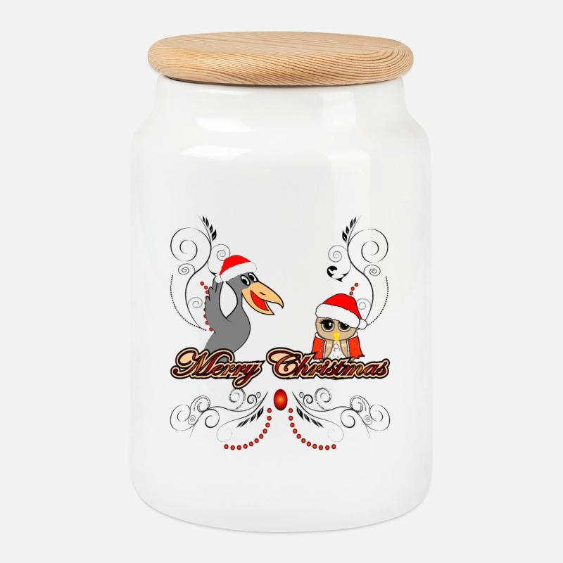 Lustige Eule der frohen Weihnachten mit Krähe - Keksdose mit Holzdeckel - Weiß