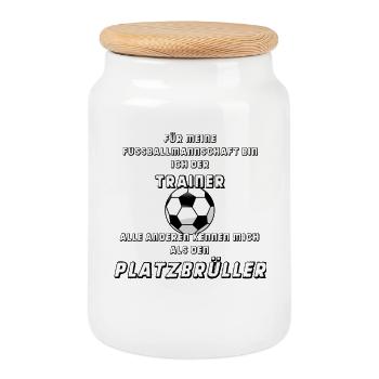 Ich bin Fussballtrainer und Platzbrüller - Keksdose mit Holzdeckel - Weiß - Vorne