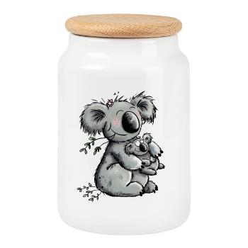 Cute mom koala with baby pregnancy gift - Cookie Jar with Wooden Lid - white - Front