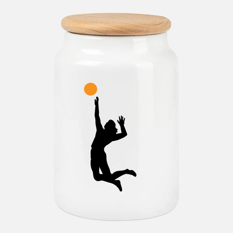 Volleyball - Keksdose mit Holzdeckel - Weiß