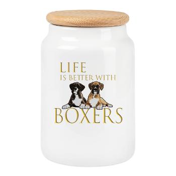 Boxerhundeleben ist mit Boxern besser - Keksdose mit Holzdeckel - Weiß - Vorne