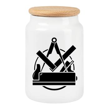 Tischler Emblem, Schreiner Logo, Tischlerzunft - Keksdose mit Holzdeckel - Weiß - Vorne