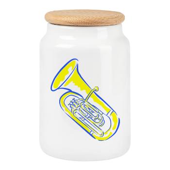 Tuba music in neon colors - Cookie Jar with Wooden Lid - white - Front