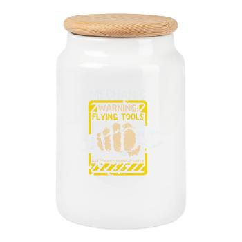 mechanic - Cookie Jar with Wooden Lid - white - Front