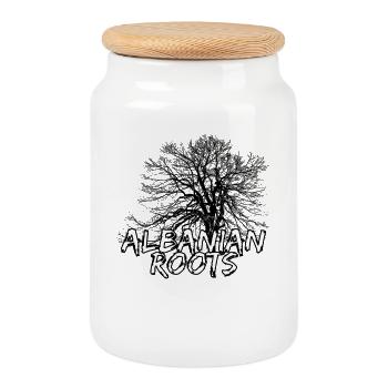 Albanian roots - Cookie Jar with Wooden Lid - white - Front