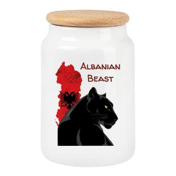 Albaniens Beast: Schwarzer Panther - Cookie Jar with Wooden Lid - white - Front