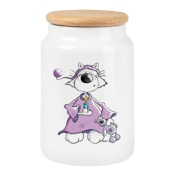 "Sleepyhead" - chat - chats - Boîte à biscuits avec couvercle en bois - blanc - Devant
