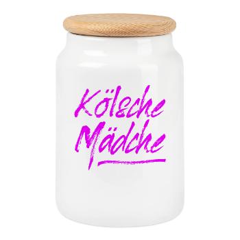 Kölsche Mädche / Carnaval à Cologne / Kölsch & Kölle - Boîte à biscuits avec couvercle en bois - blanc - Devant
