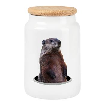 Marmot - Cookie Jar with Wooden Lid - white - Front