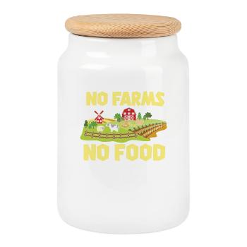 No Farms No Food - Farmer Farmer Gift - Cookie Jar with Wooden Lid - white - Front