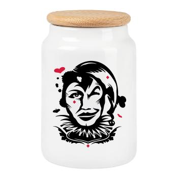 Playing card joker - Cookie Jar with Wooden Lid - white - Front