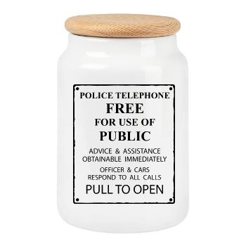 police box text - Cookie Jar with Wooden Lid - white - Front