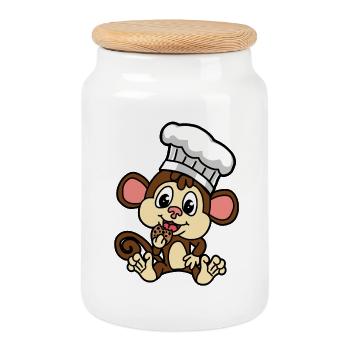 Funny little monkey with biscuit little baecker - Cookie Jar with Wooden Lid - white - Front