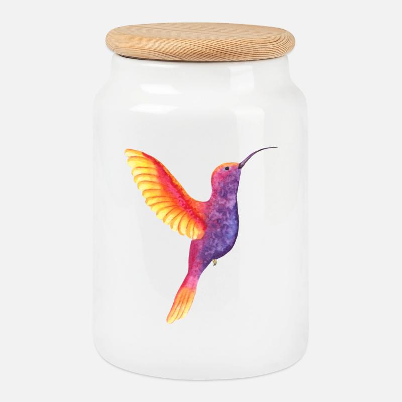 Lebendiger Aquarell-Kolibri - Keksdose mit Holzdeckel - Weiß