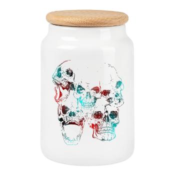 skull - Cookie Jar with Wooden Lid - white - Front