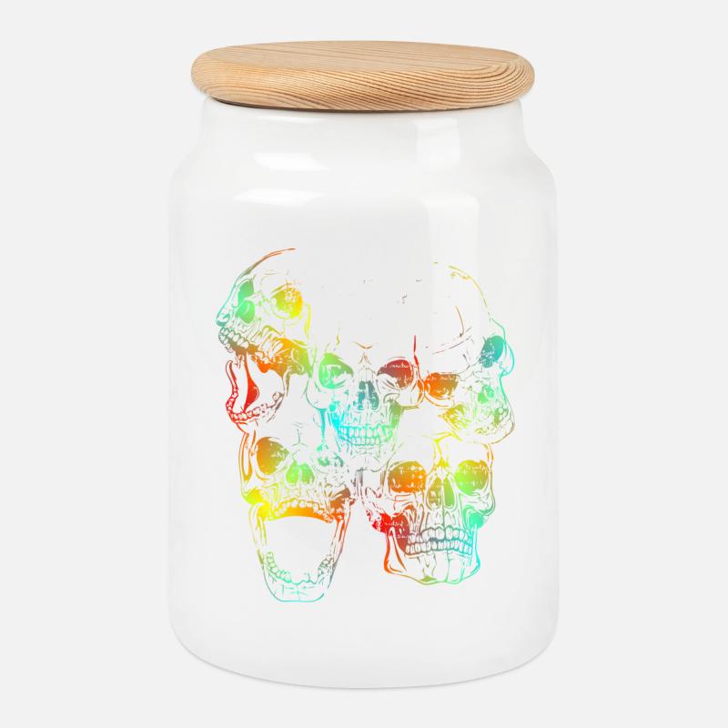 Skulls - Keksdose mit Holzdeckel - Weiß
