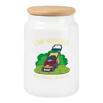 Cadeau de tondeuse à gazon jardinier - Boîte à biscuits avec couvercle en bois - blanc - Devant