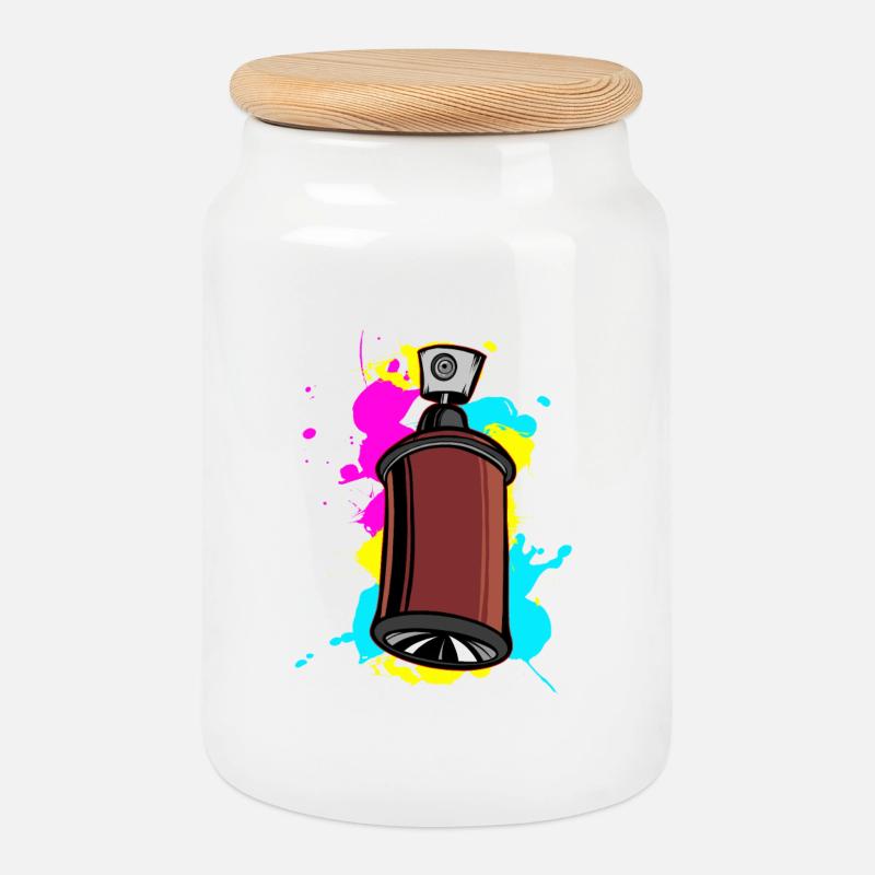 Bunter Schalfspray mit Graffiti-Design - Keksdose mit Holzdeckel - Weiß