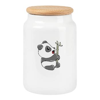 Panda - Cookie Jar with Wooden Lid - white - Front