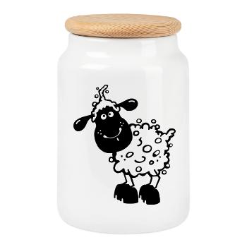 Petit mouton - Ferme - Boîte à biscuits avec couvercle en bois - blanc - Devant