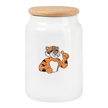 tiger - Cookie Jar with Wooden Lid - white - Front