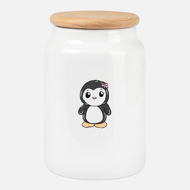 Pinguin - Keksdose mit Holzdeckel - Weiß
