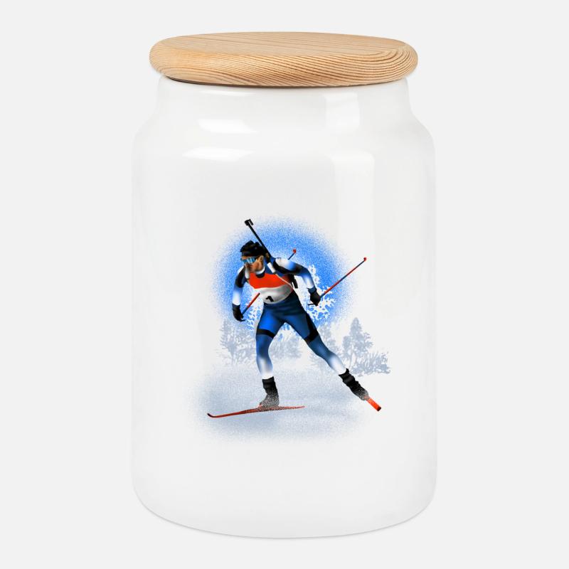 Biathlon - Keksdose mit Holzdeckel - Weiß