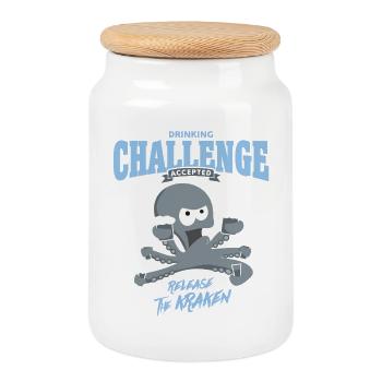 drinking challenge accepted - release the kraken - Cookie Jar with Wooden Lid - white - Front