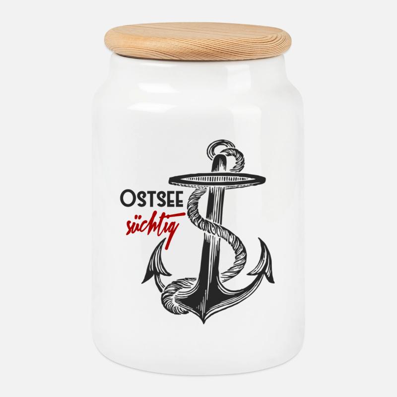 Ostsee-süchtig - Anker - Keksdose mit Holzdeckel - Weiß