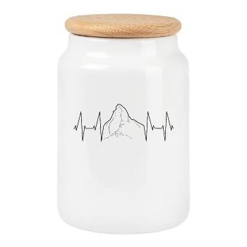BERG Design mit EKG-Linie - T-Shirt für Abenteurer - Keksdose mit Holzdeckel - Weiß - Vorne