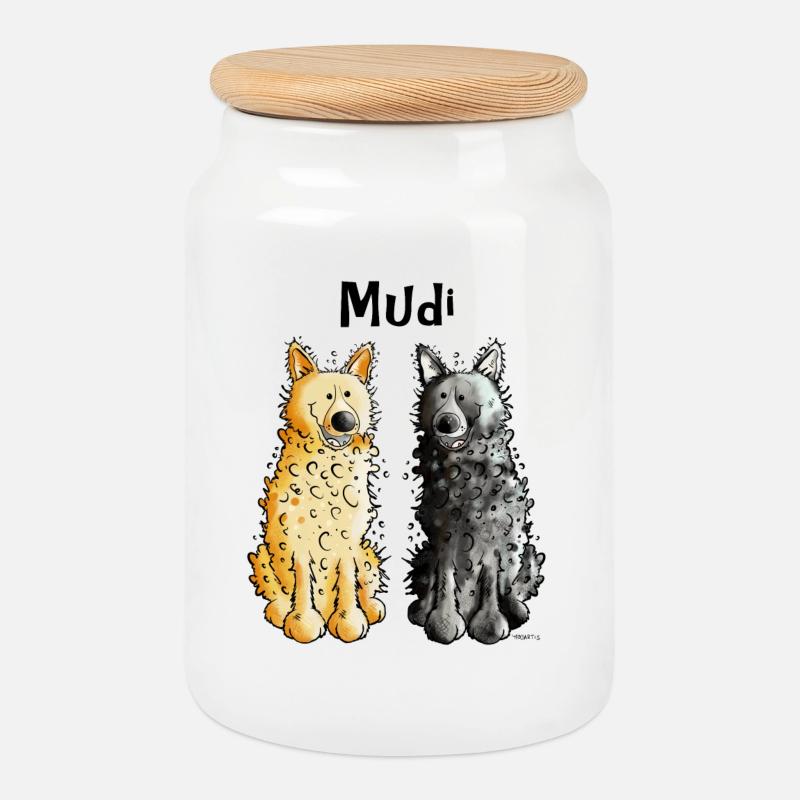 Lustiges Mudi Duo I Hund I Herrchen Geschenk - Keksdose mit Holzdeckel - Weiß
