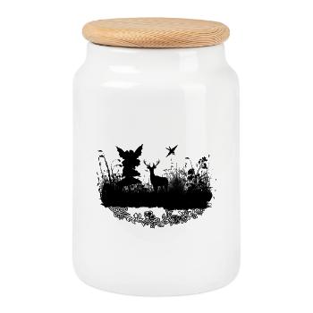 Little fairy with deer at night - Cookie Jar with Wooden Lid - white - Front