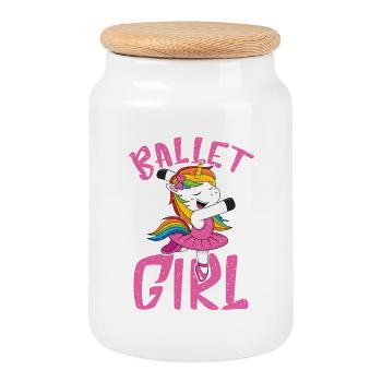 Ballet unicorn in glitter look - Cookie Jar with Wooden Lid - white - Front