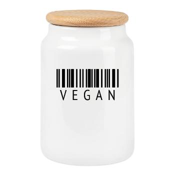 VEGAN Design mit Barcode - T-Shirt für Veganer - Keksdose mit Holzdeckel - Weiß - Vorne